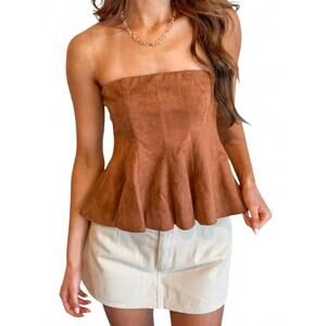 NEW SKY TO MOON cozy suede tube top in tan